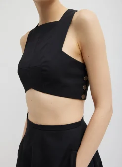 Bonded Luxe Twill Square Neck Cropped Top