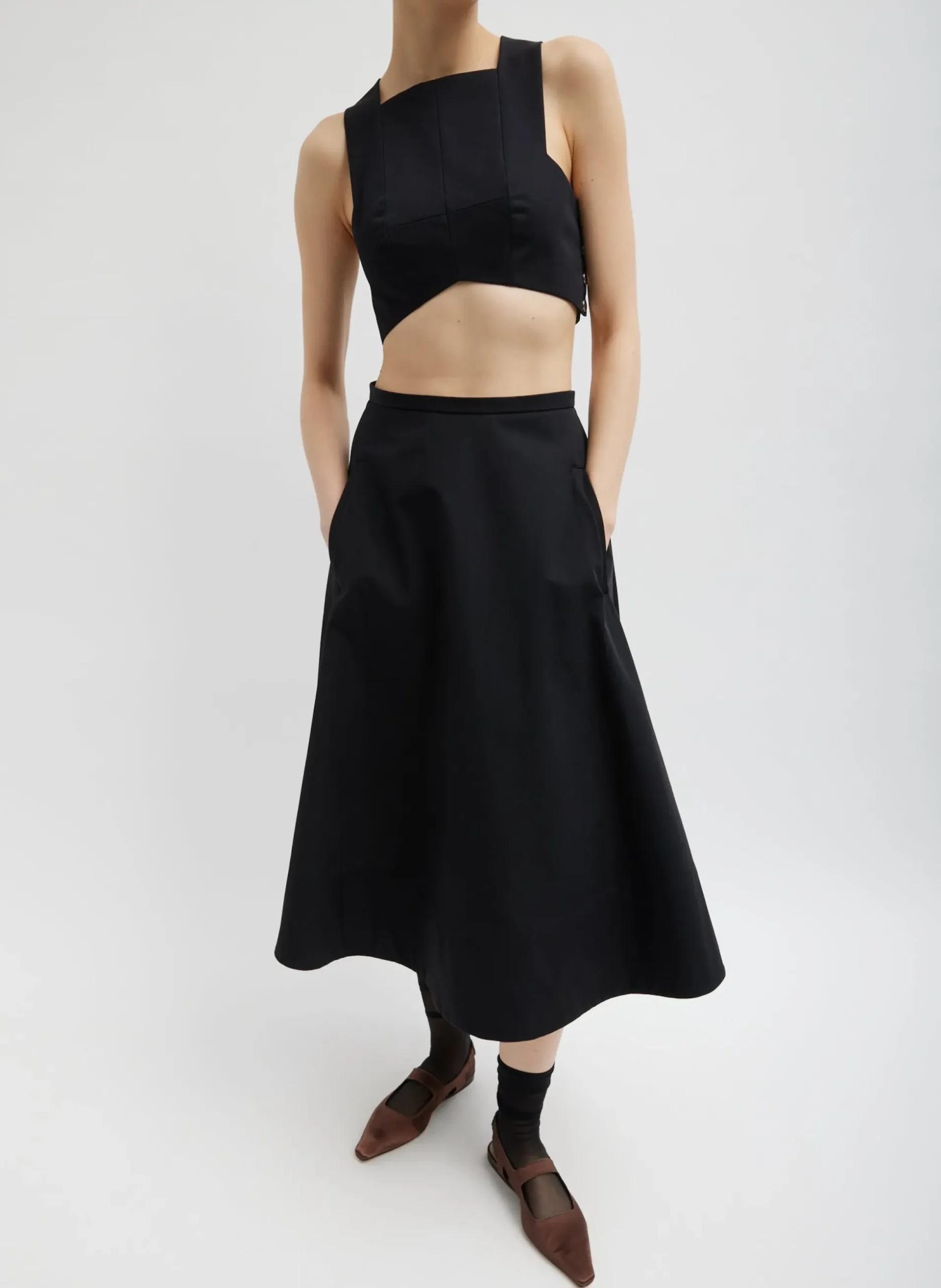 Bonded Luxe Twill Square Neck Cropped Top