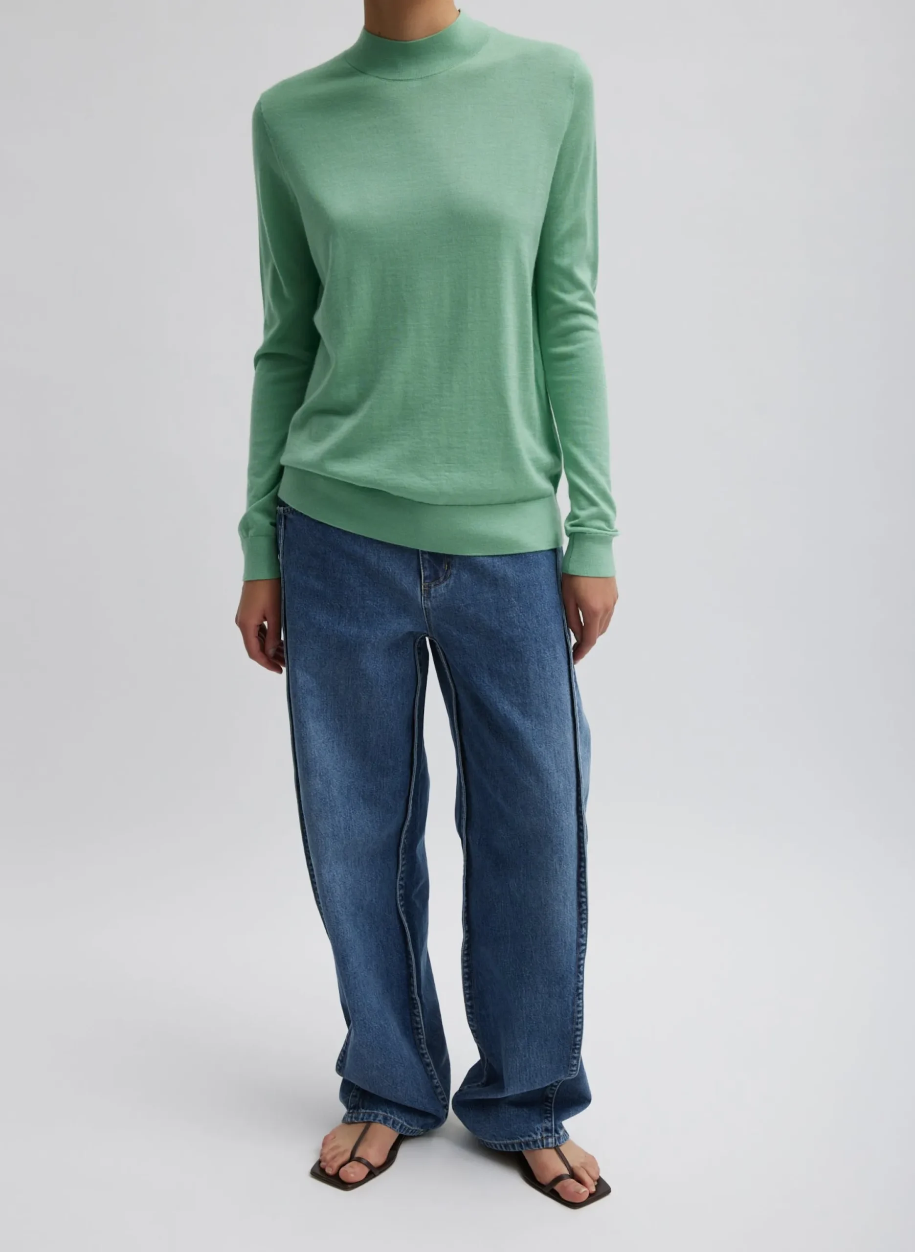 Cashmere Silk Blend Mock Neck Easy Sweater