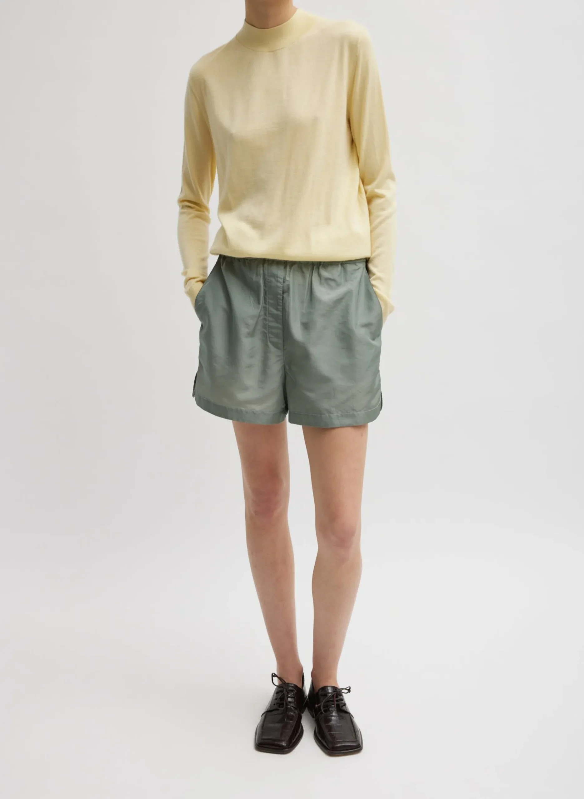 Cashmere Silk Blend Mock Neck Easy Sweater