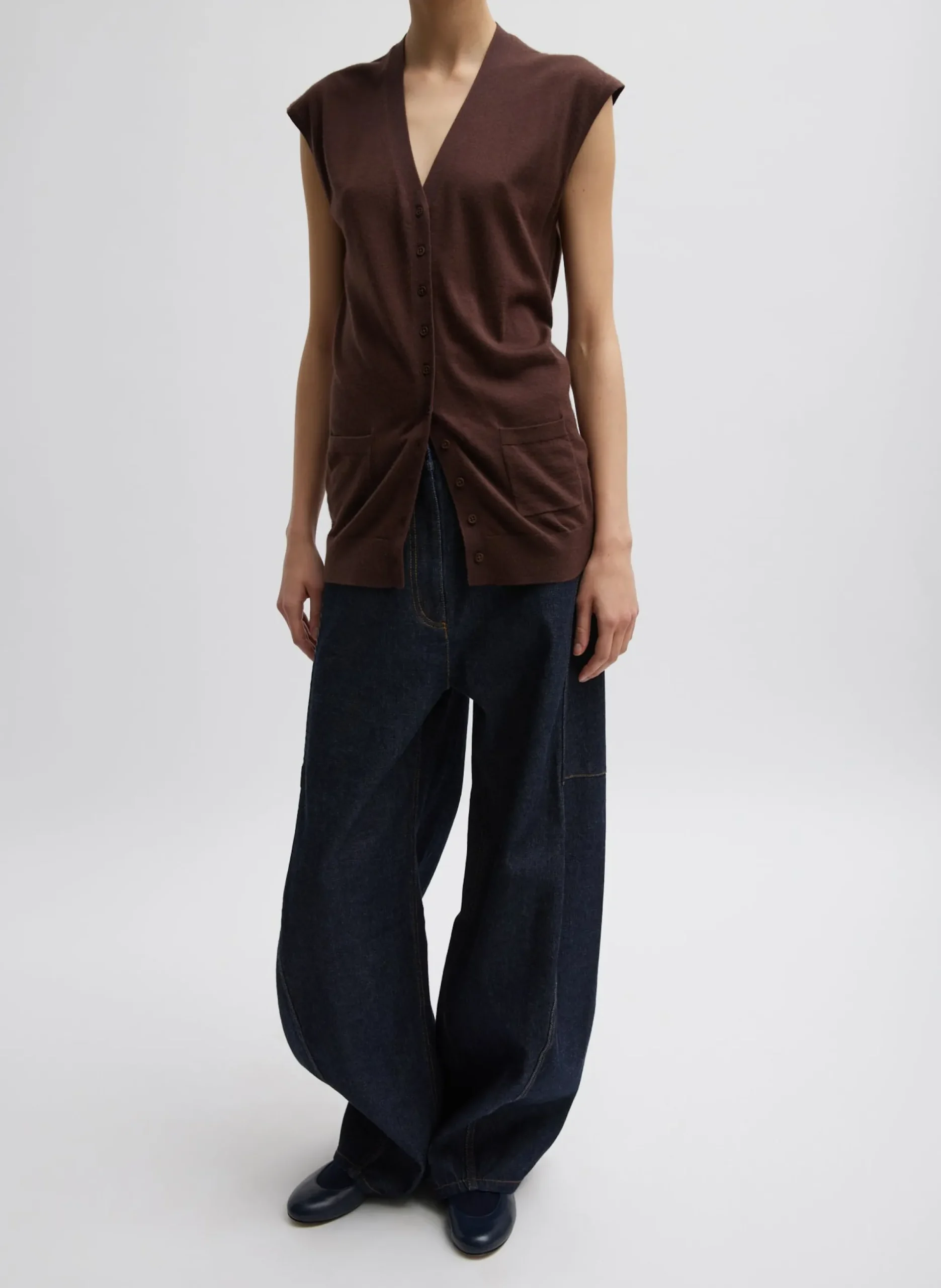 Cashmere Silk Blend Sleeveless Button Down Sweater