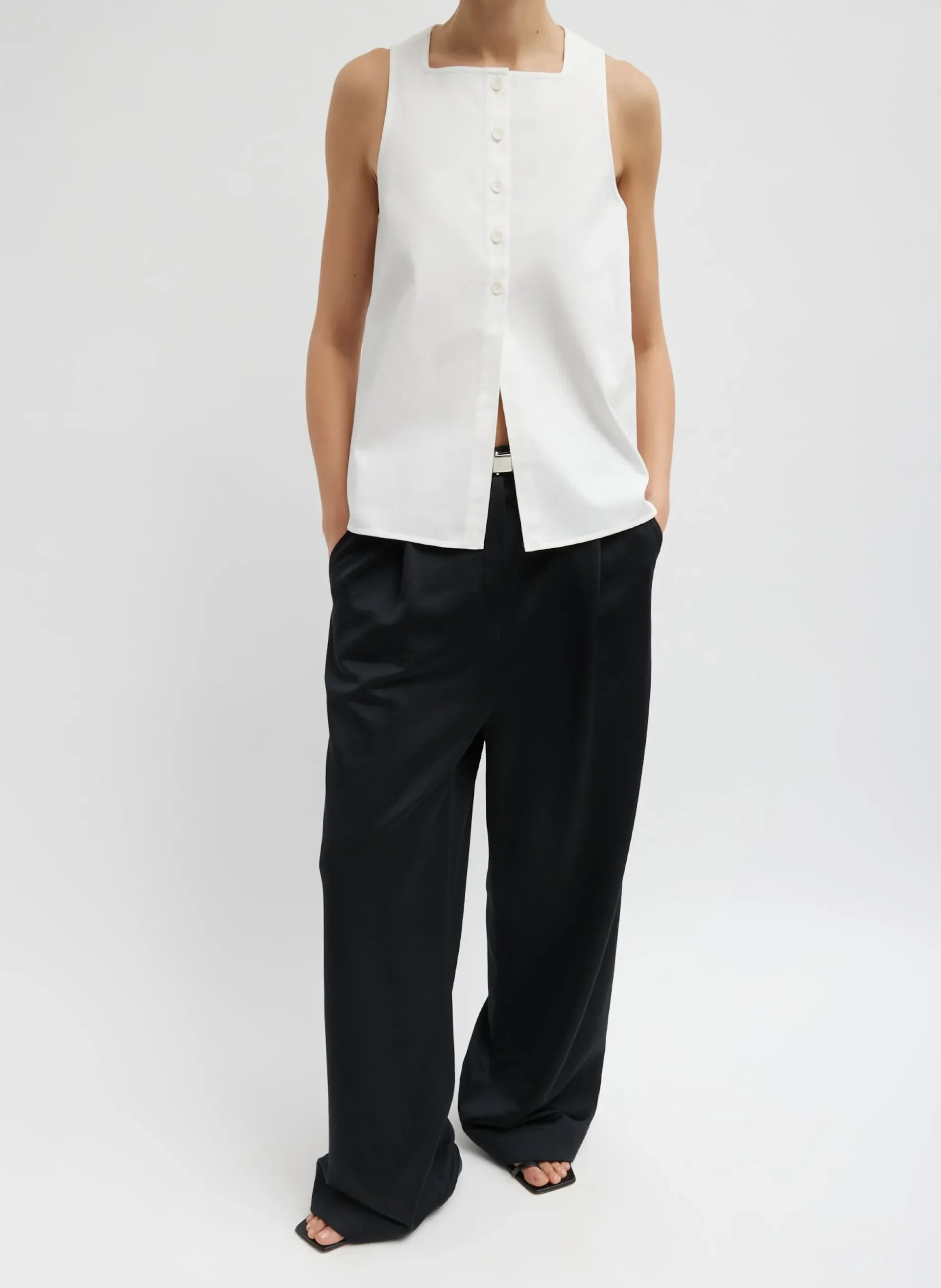 Chino Slit Front Sleeveless Top