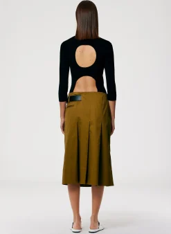 Chino Wide Pleat Wrap Skirt