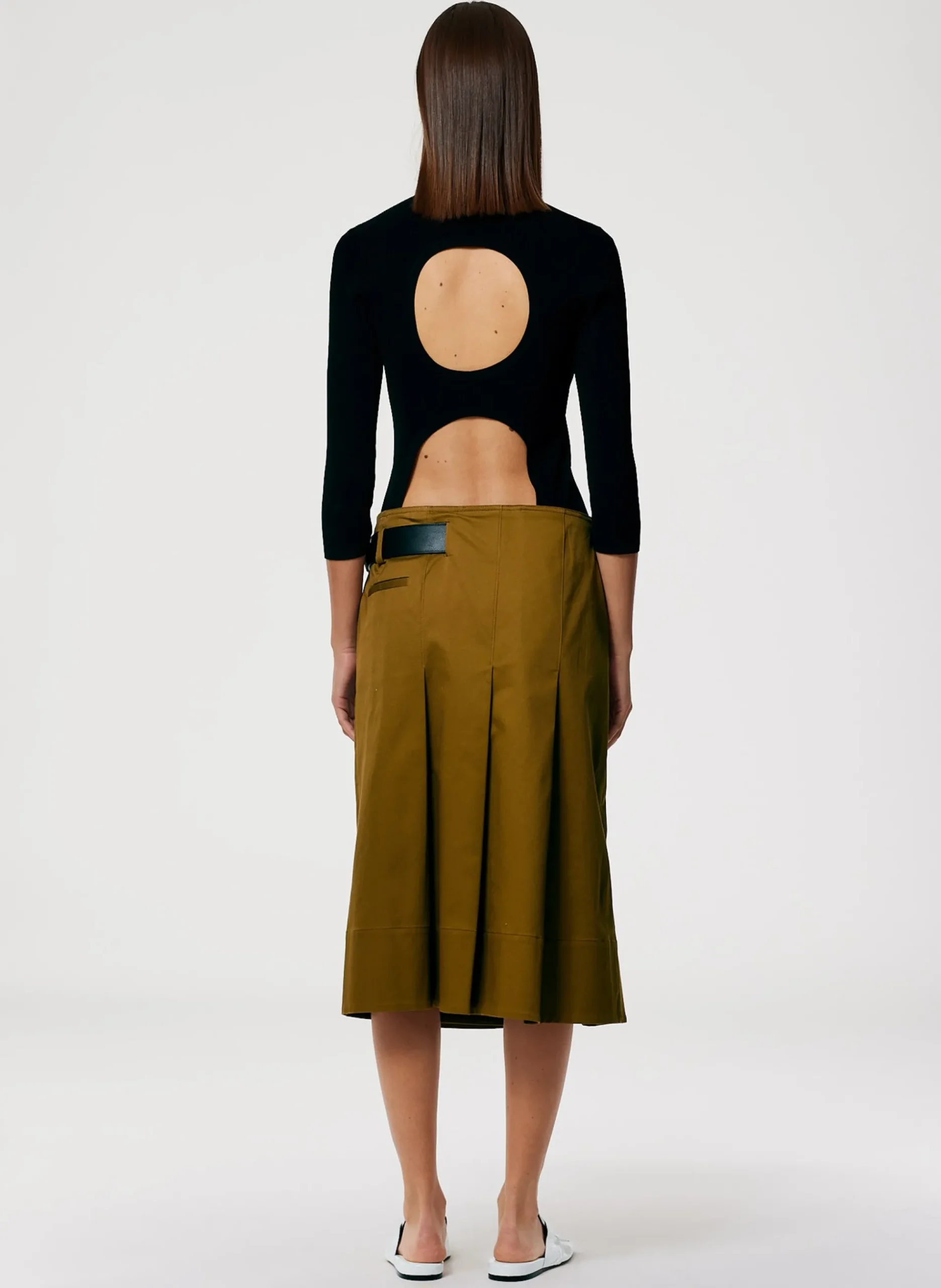 Chino Wide Pleat Wrap Skirt