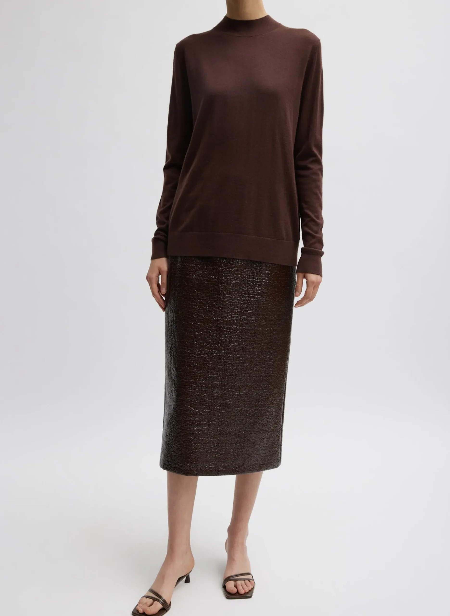 Coated Basketweave Pencil Skirt