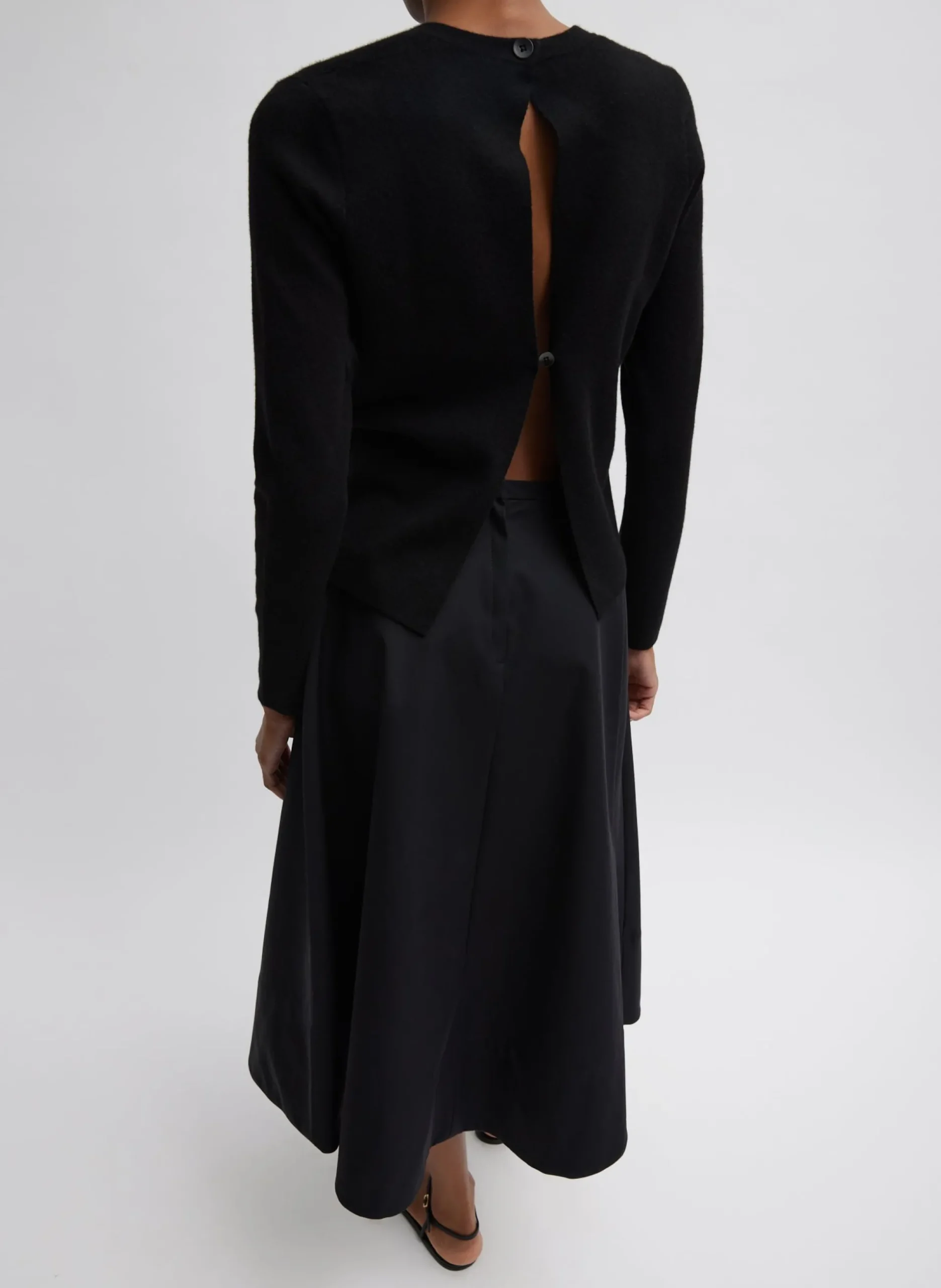 Compact Stretch Cashmere Long Sleeve Open Back Sweater