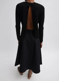 Compact Stretch Cashmere Long Sleeve Open Back Sweater