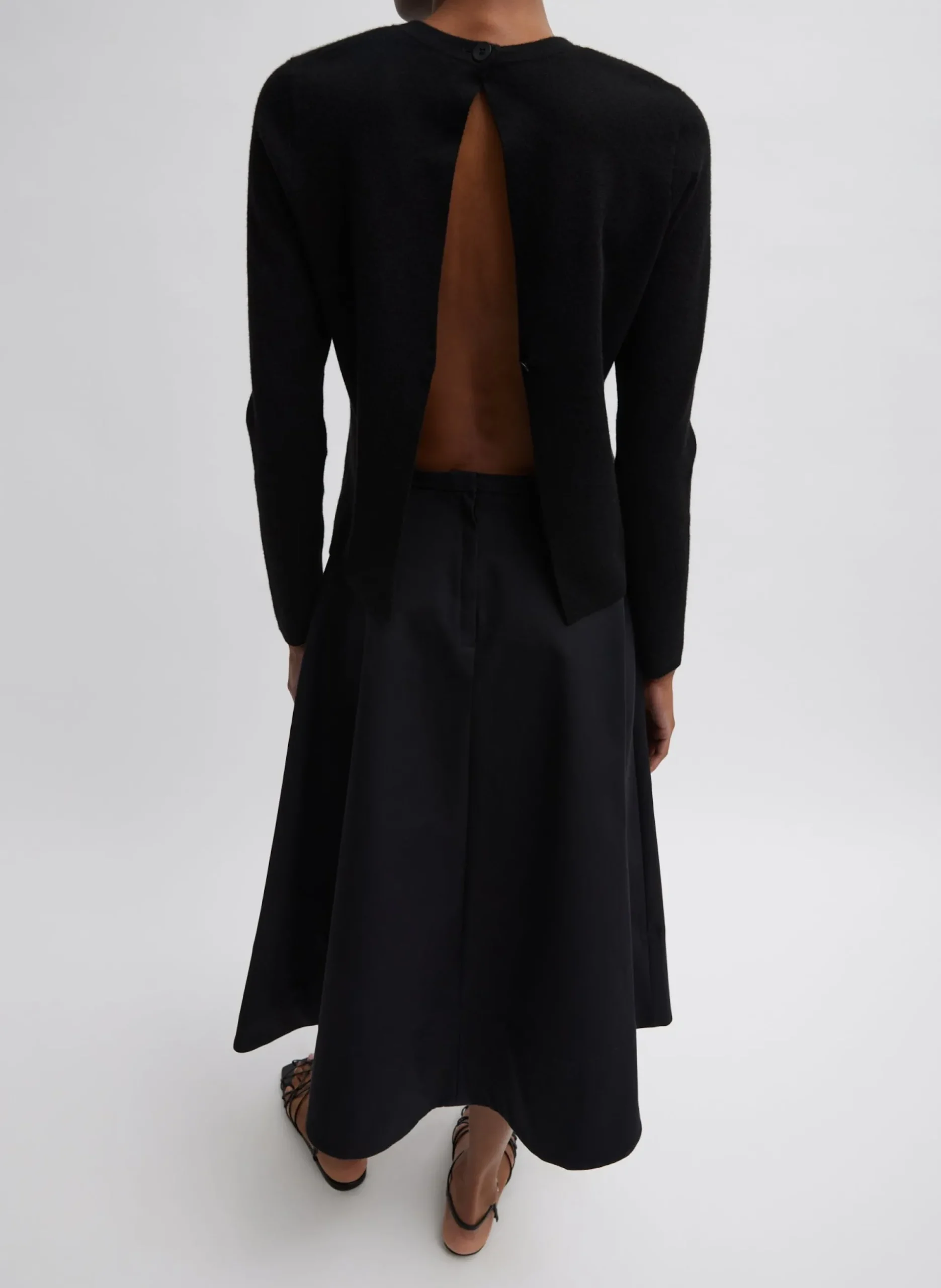 Compact Stretch Cashmere Long Sleeve Open Back Sweater