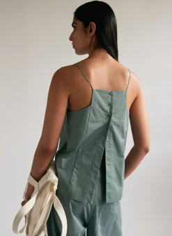 Eco Poplin Cropped Square Neck Criss Cross Tank