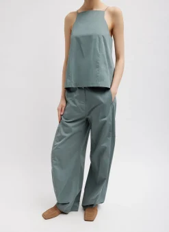 Eco Poplin Cropped Square Neck Criss Cross Tank