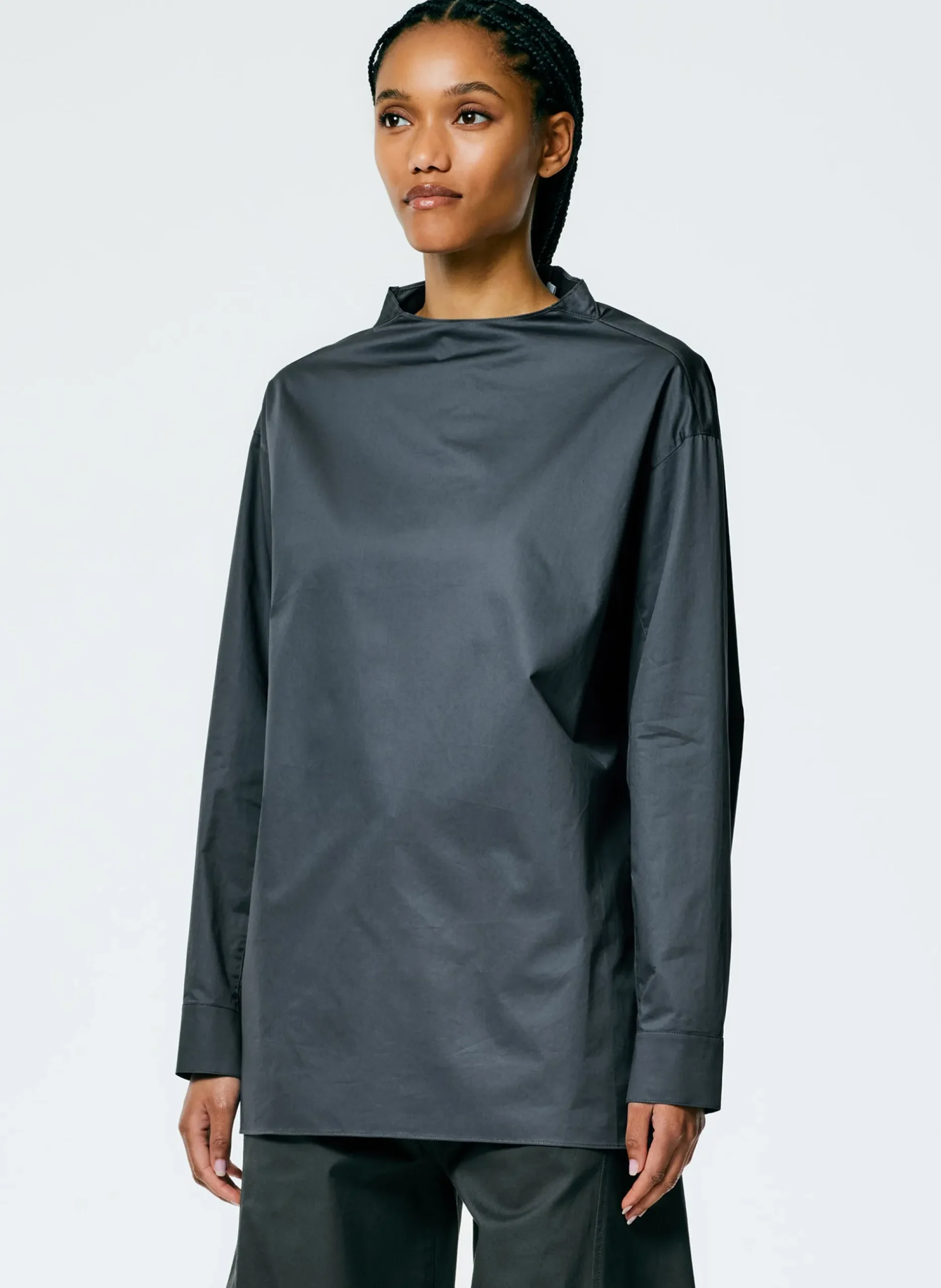 Eco Poplin Funnelneck Top