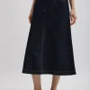Indigo Denim Midi A-Line Skirt