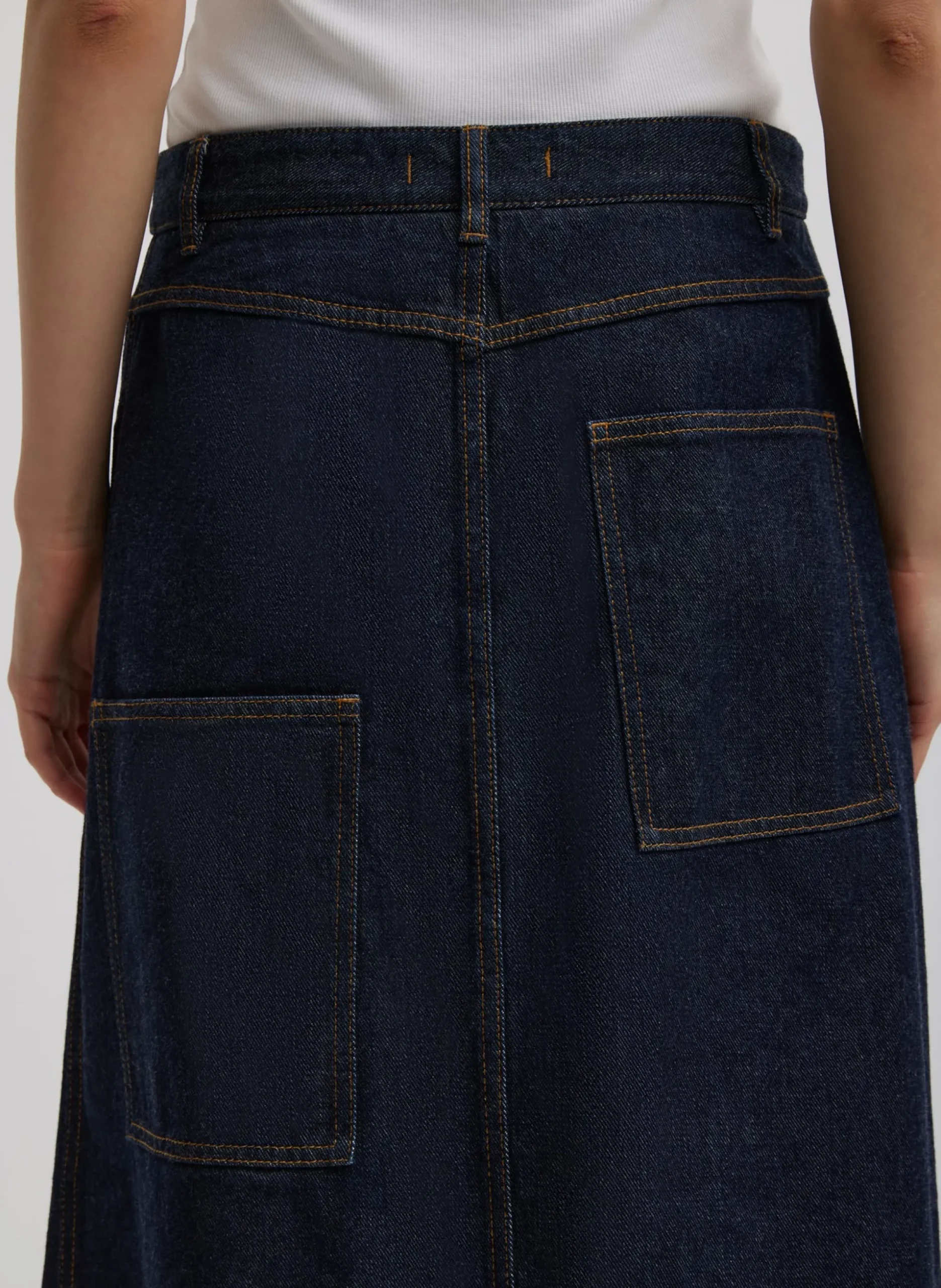 Indigo Denim Midi A-Line Skirt