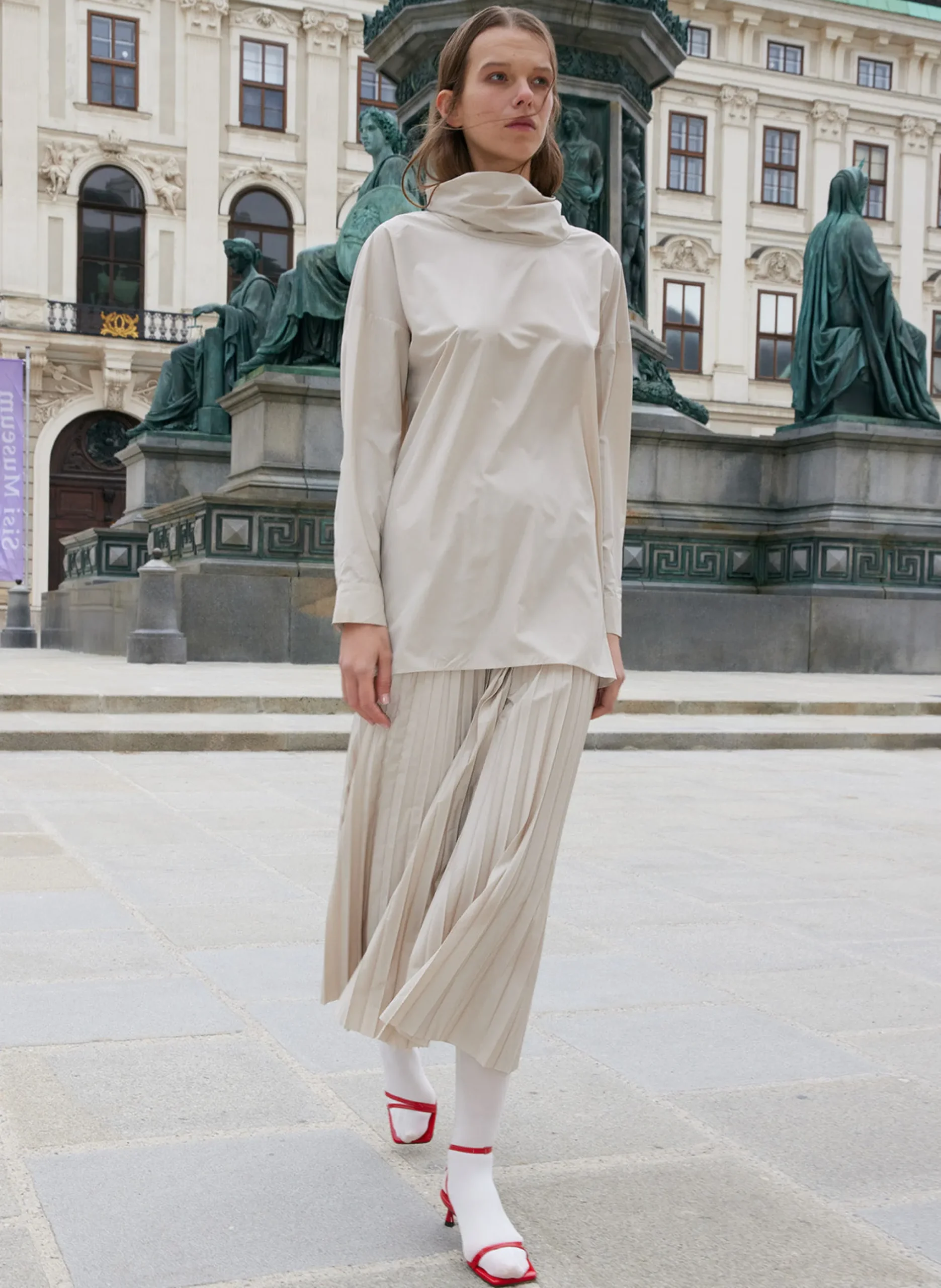 Italian Sporty Nylon Cowl Neck Top