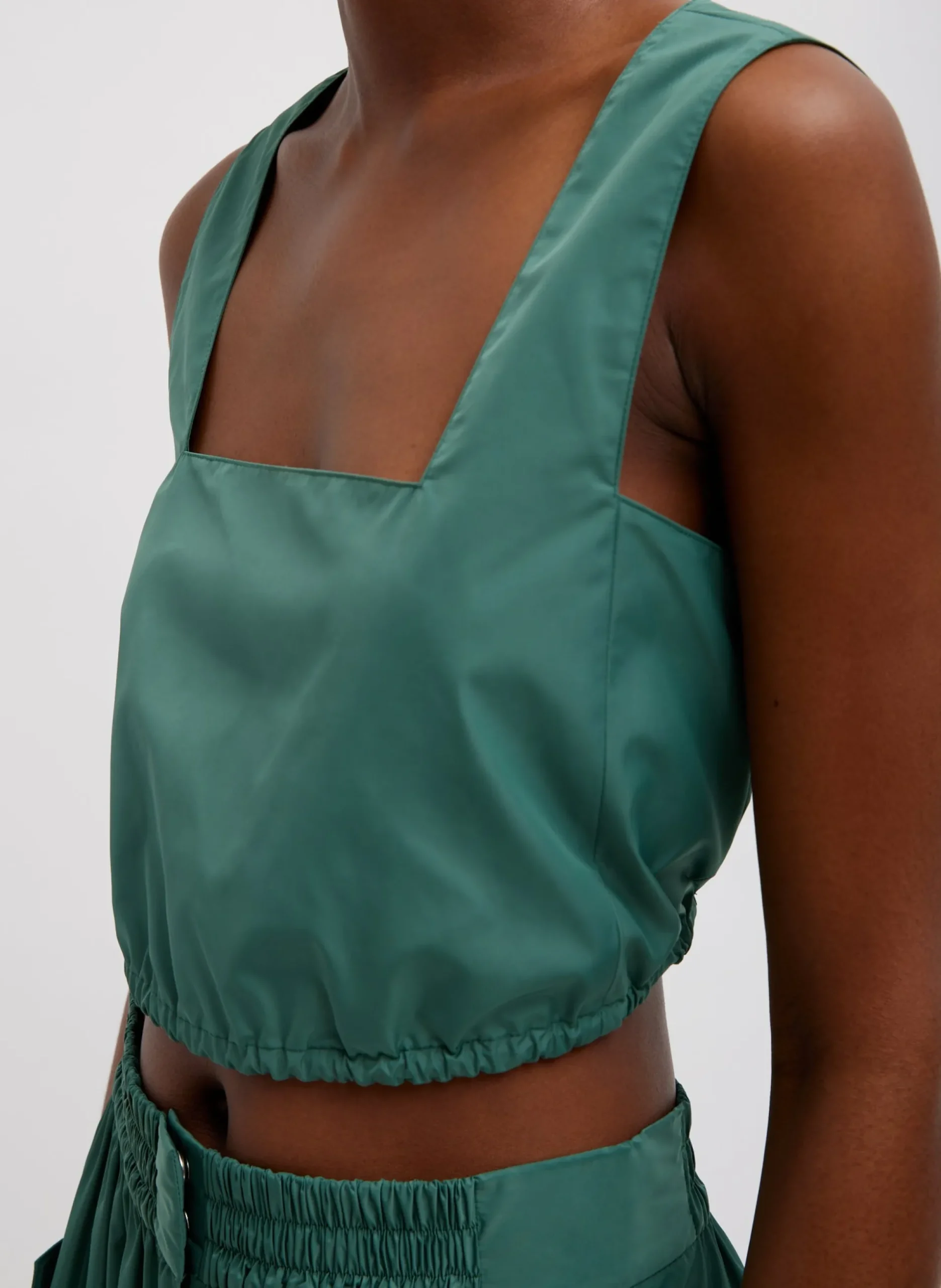 Italian Sporty Nylon Cropped Square Neck Top