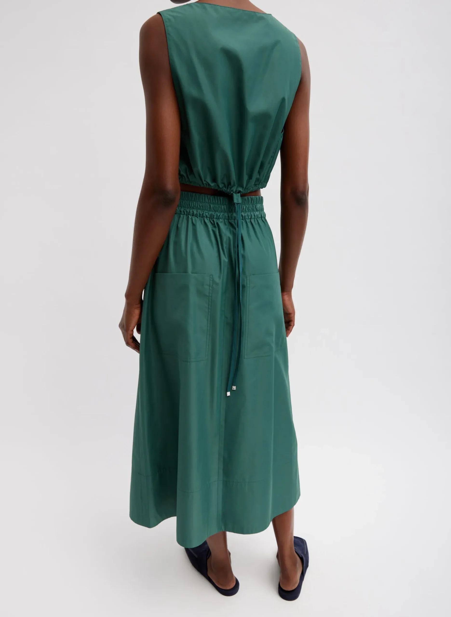 Italian Sporty Nylon Cropped Square Neck Top