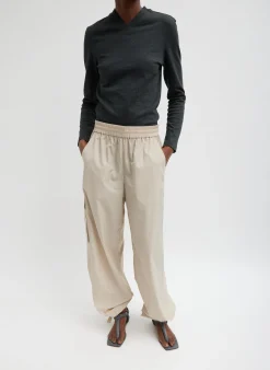 Italian Sporty Nylon Wide Leg Pull On Pant