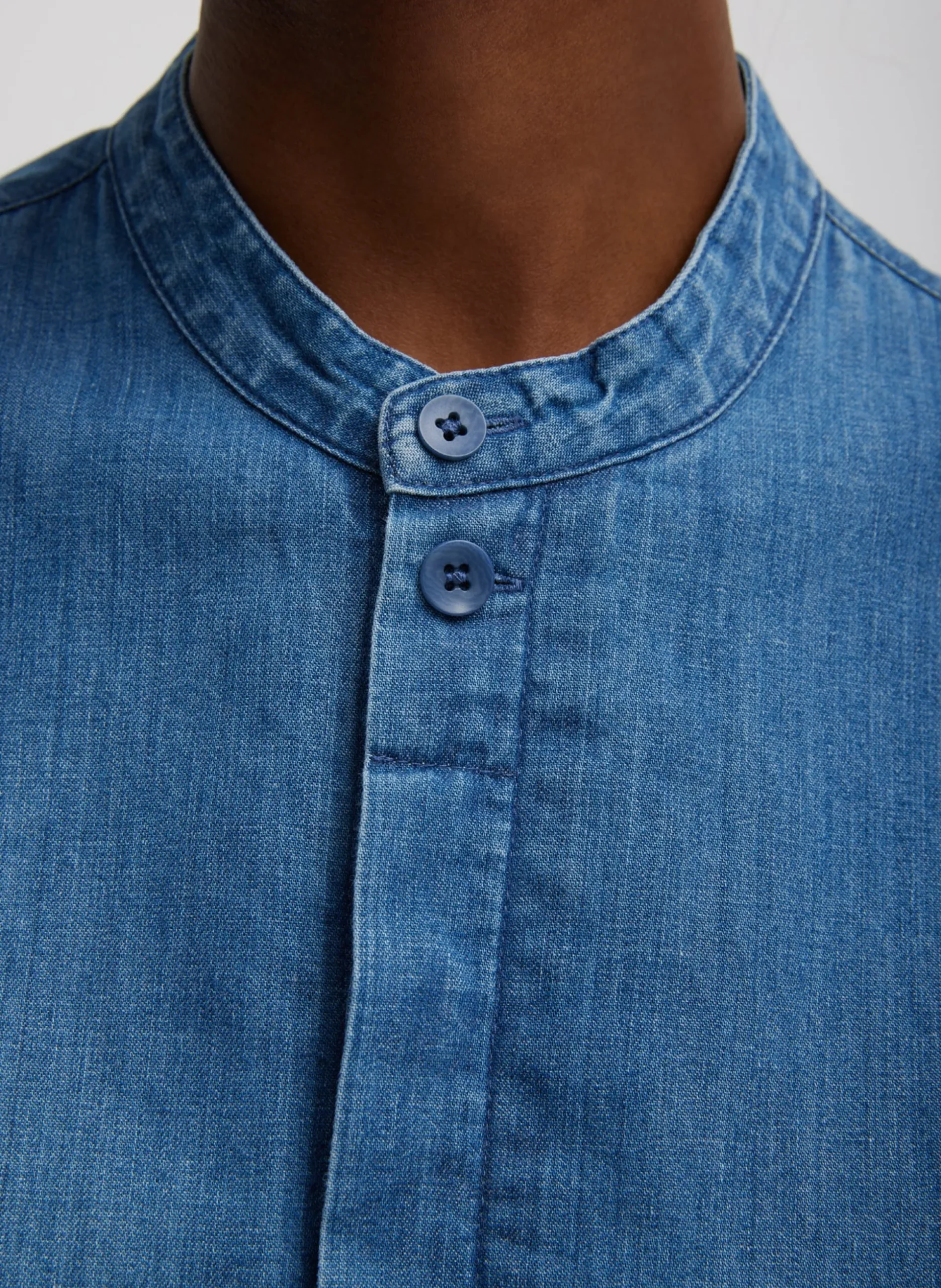 Light Weight Stone Wash Denim Tuxedo Shirt
