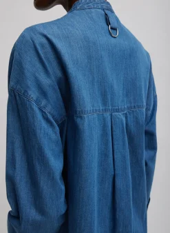Light Weight Stone Wash Denim Tuxedo Shirt