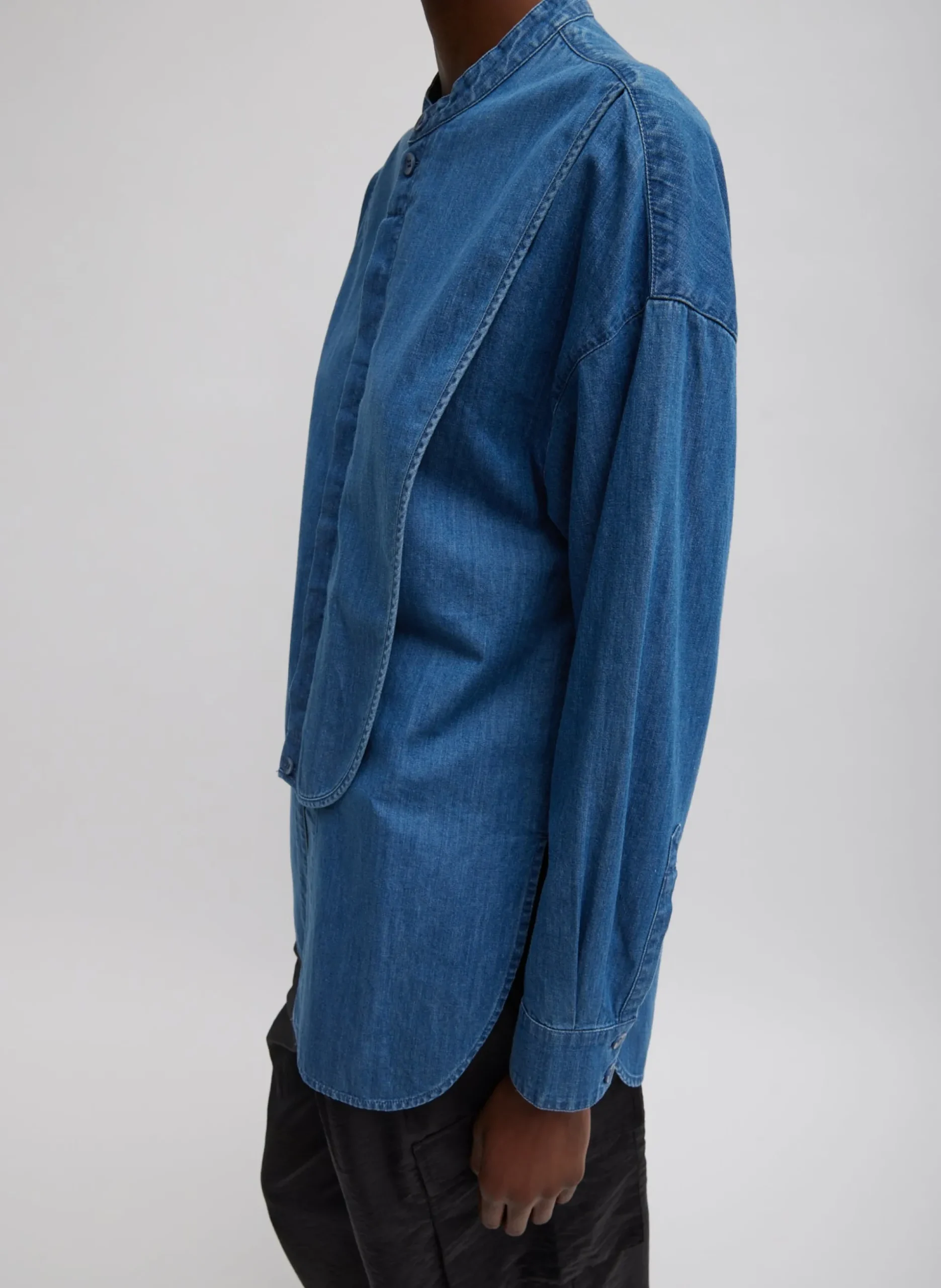 Light Weight Stone Wash Denim Tuxedo Shirt