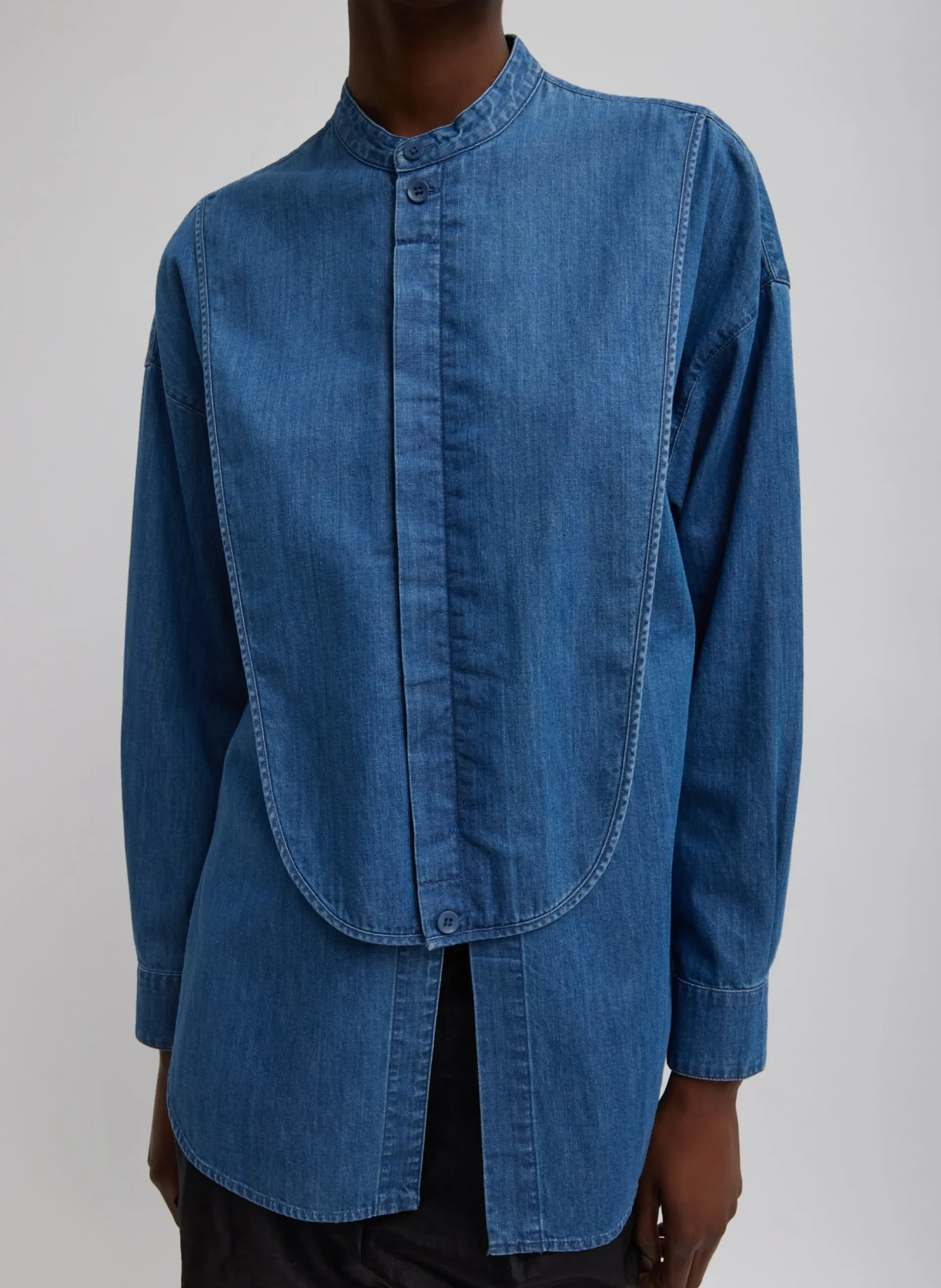 Light Weight Stone Wash Denim Tuxedo Shirt