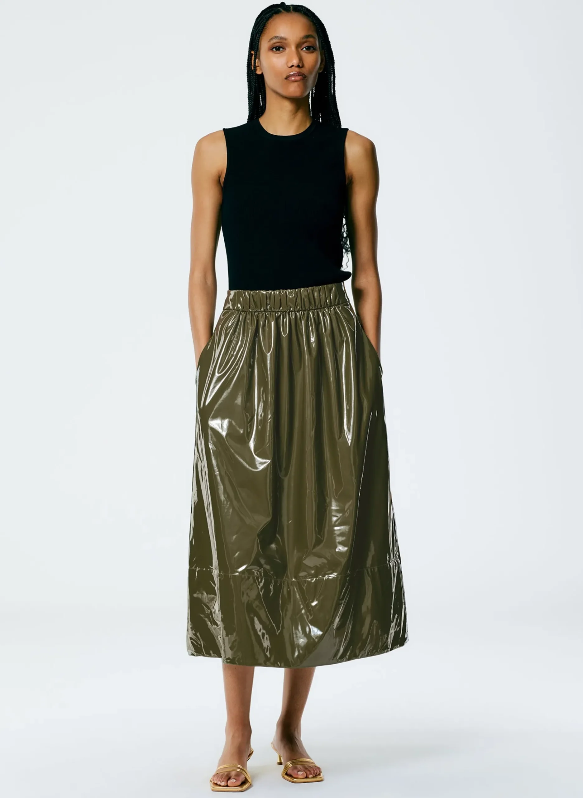 Light Weight Stretch Patent Smocking Waistband Full Skirt