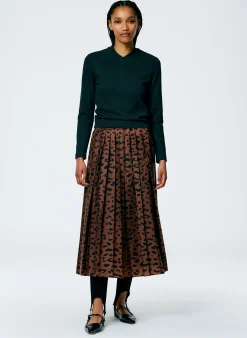 Recycled Sporty Nylon Cheetah Pleated Pull On Skirt