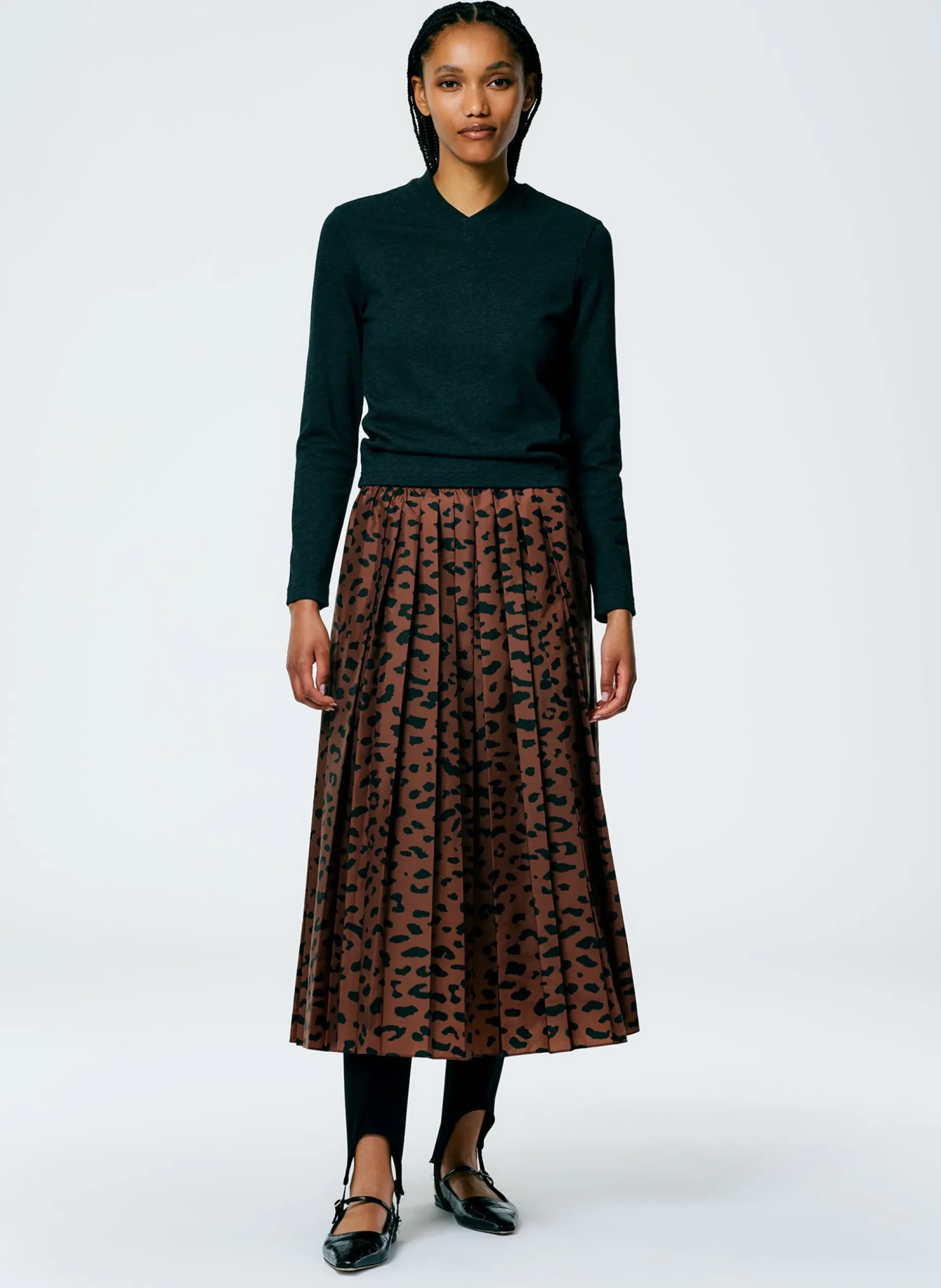 Recycled Sporty Nylon Cheetah Pleated Pull On Skirt