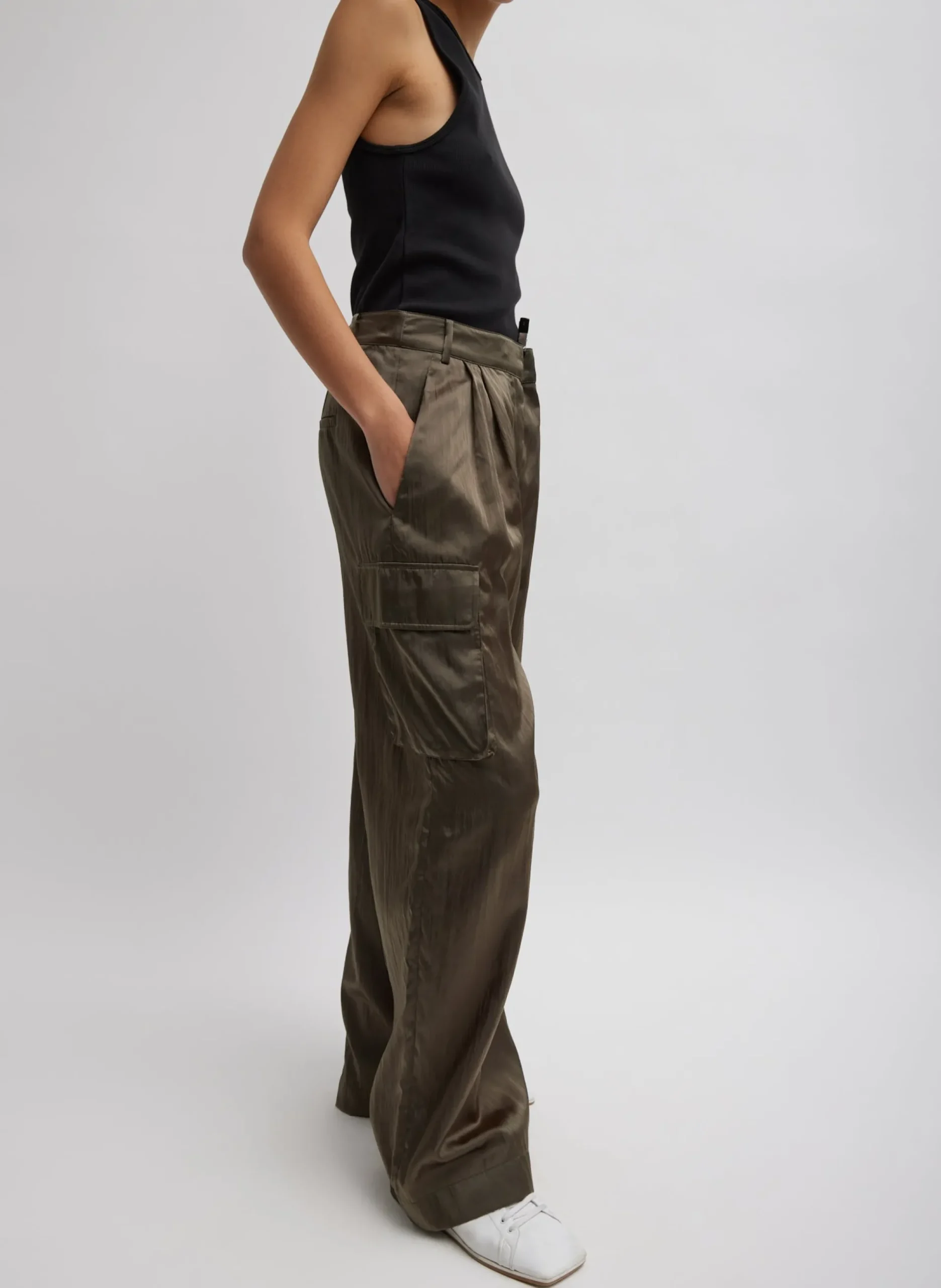 Shiny Nylon Pleated Stella Cargo Pant