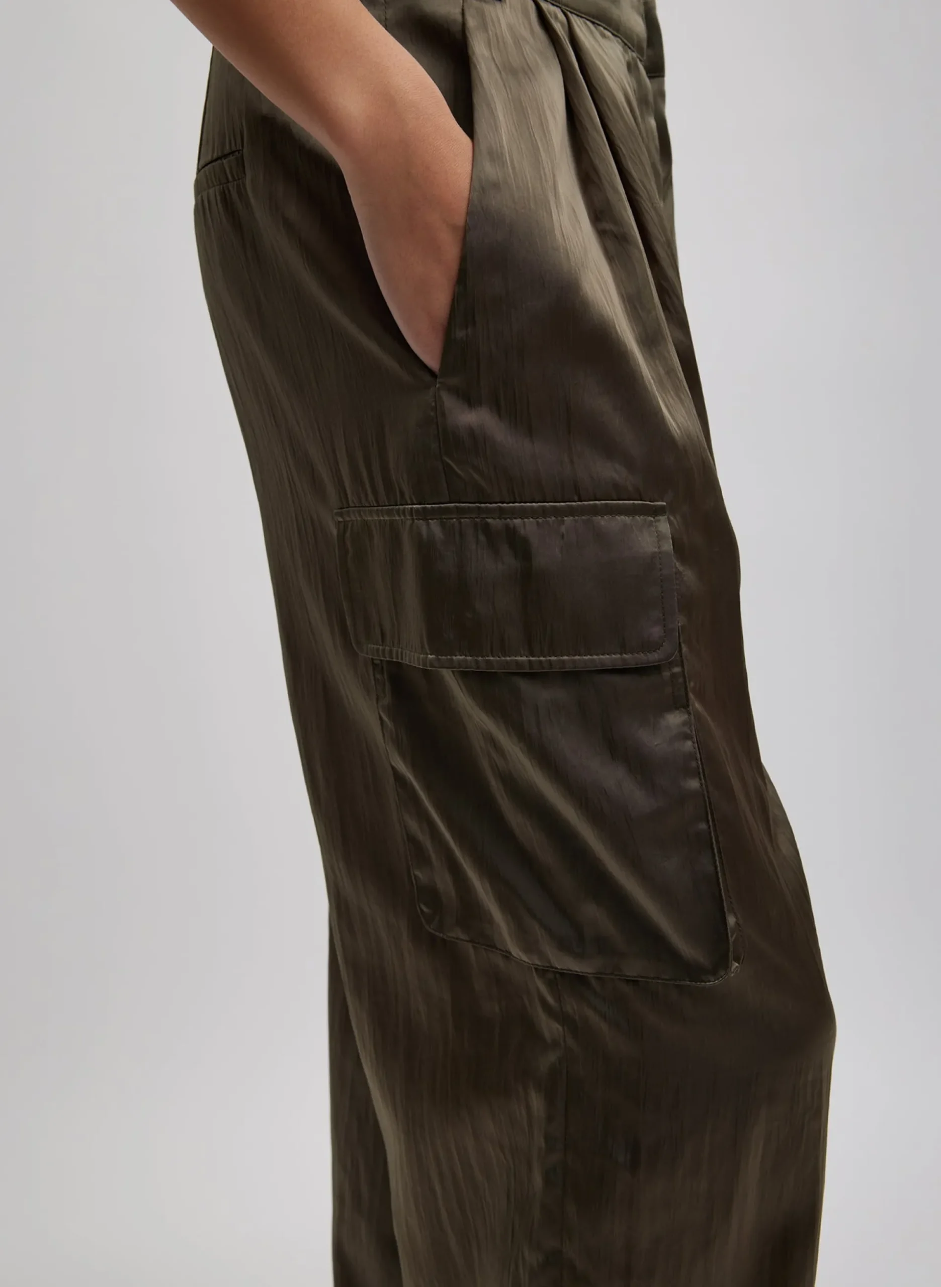 Shiny Nylon Pleated Stella Cargo Pant