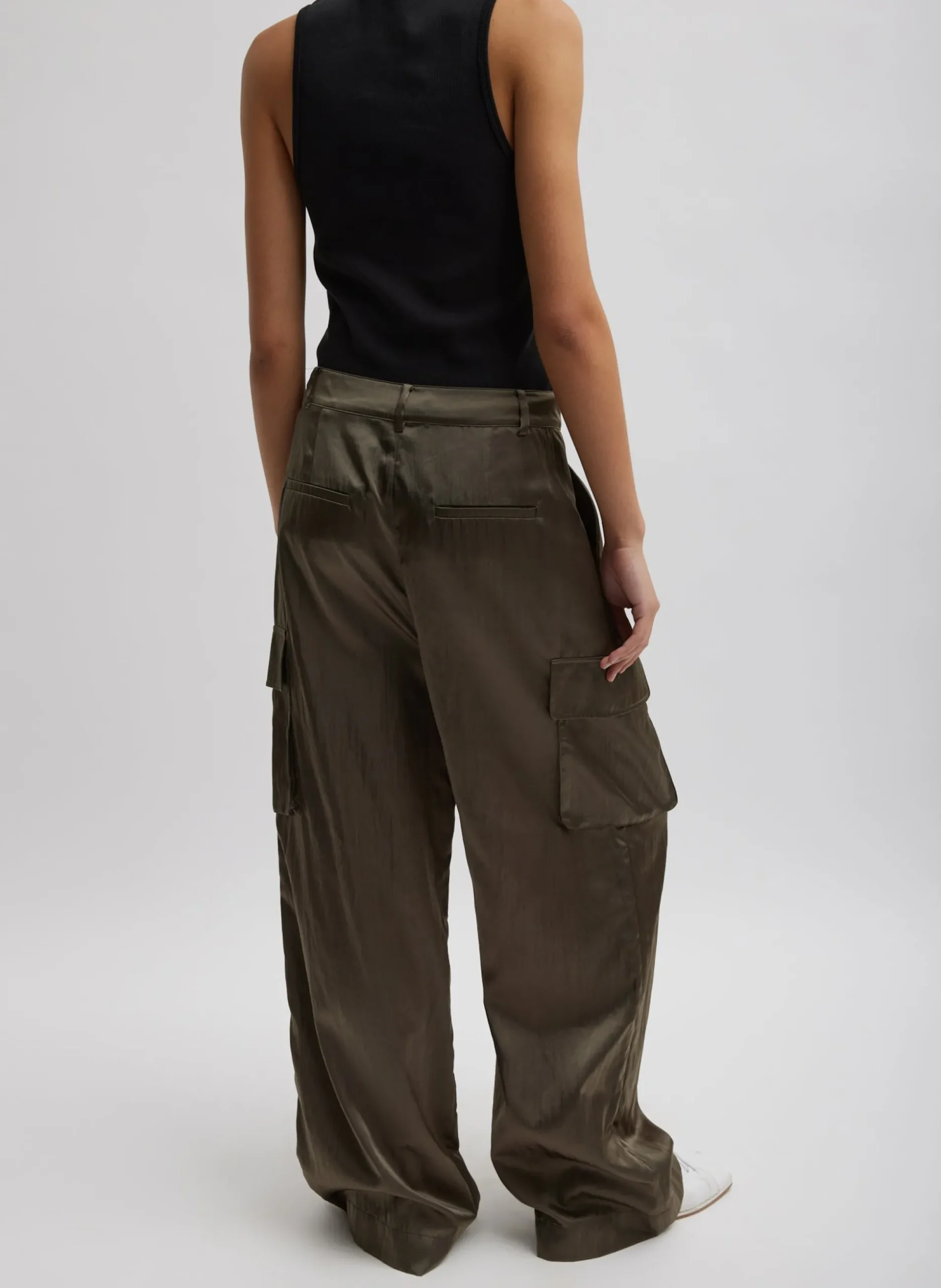 Shiny Nylon Pleated Stella Cargo Pant