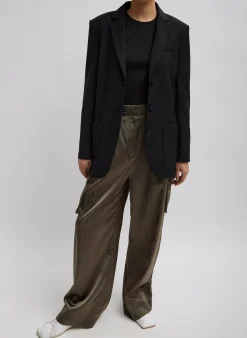 Shiny Nylon Pleated Stella Cargo Pant