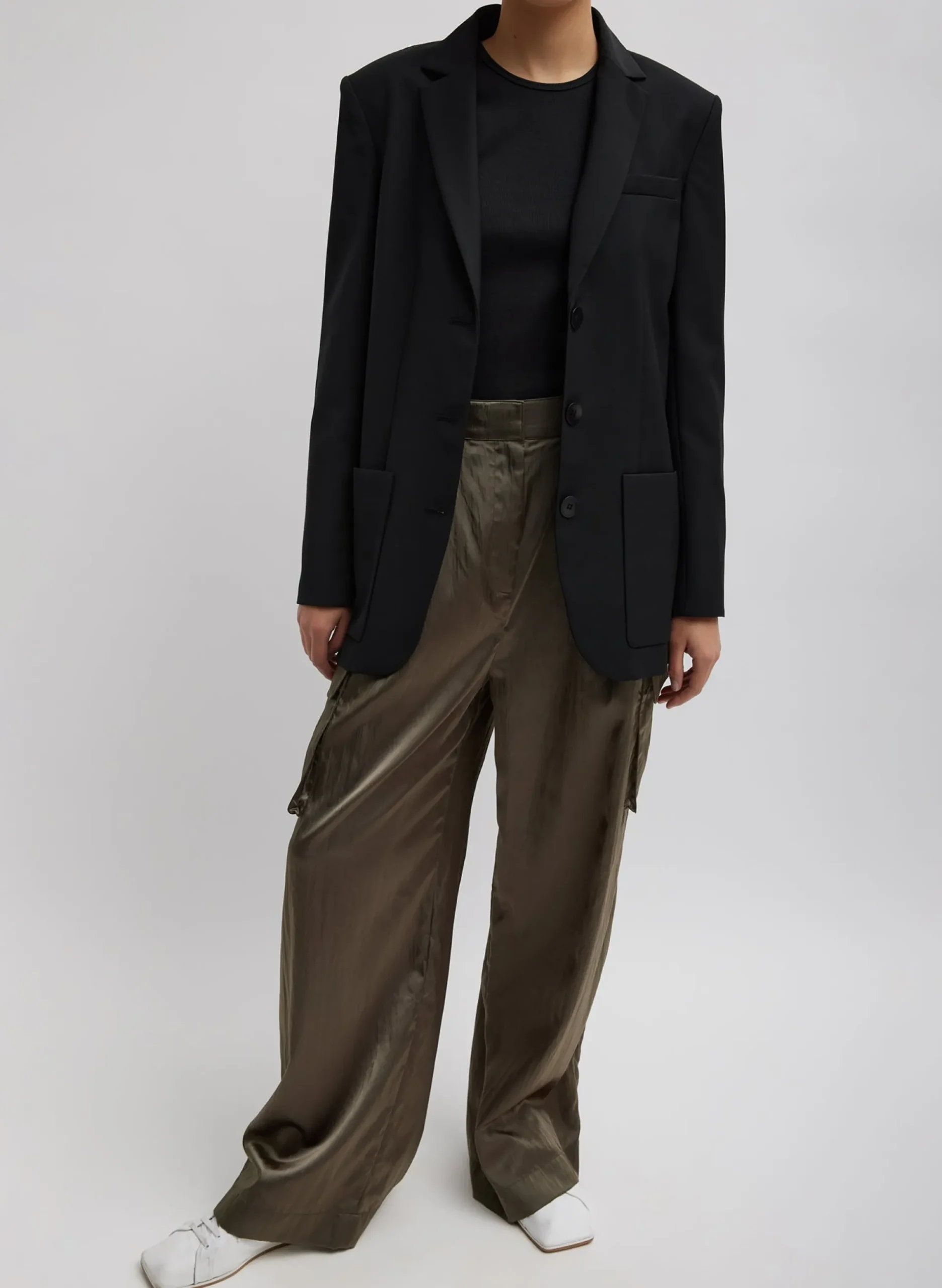 Shiny Nylon Pleated Stella Cargo Pant