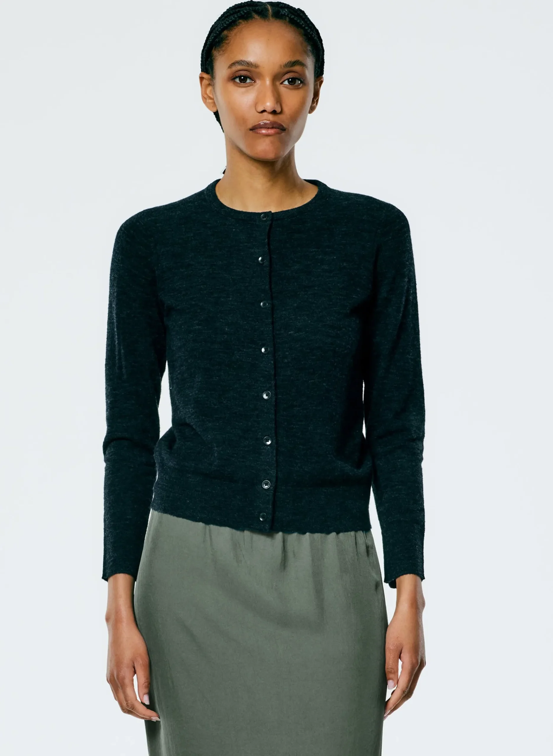 Skinlike Mercerized Wool Shrunken Cardigan