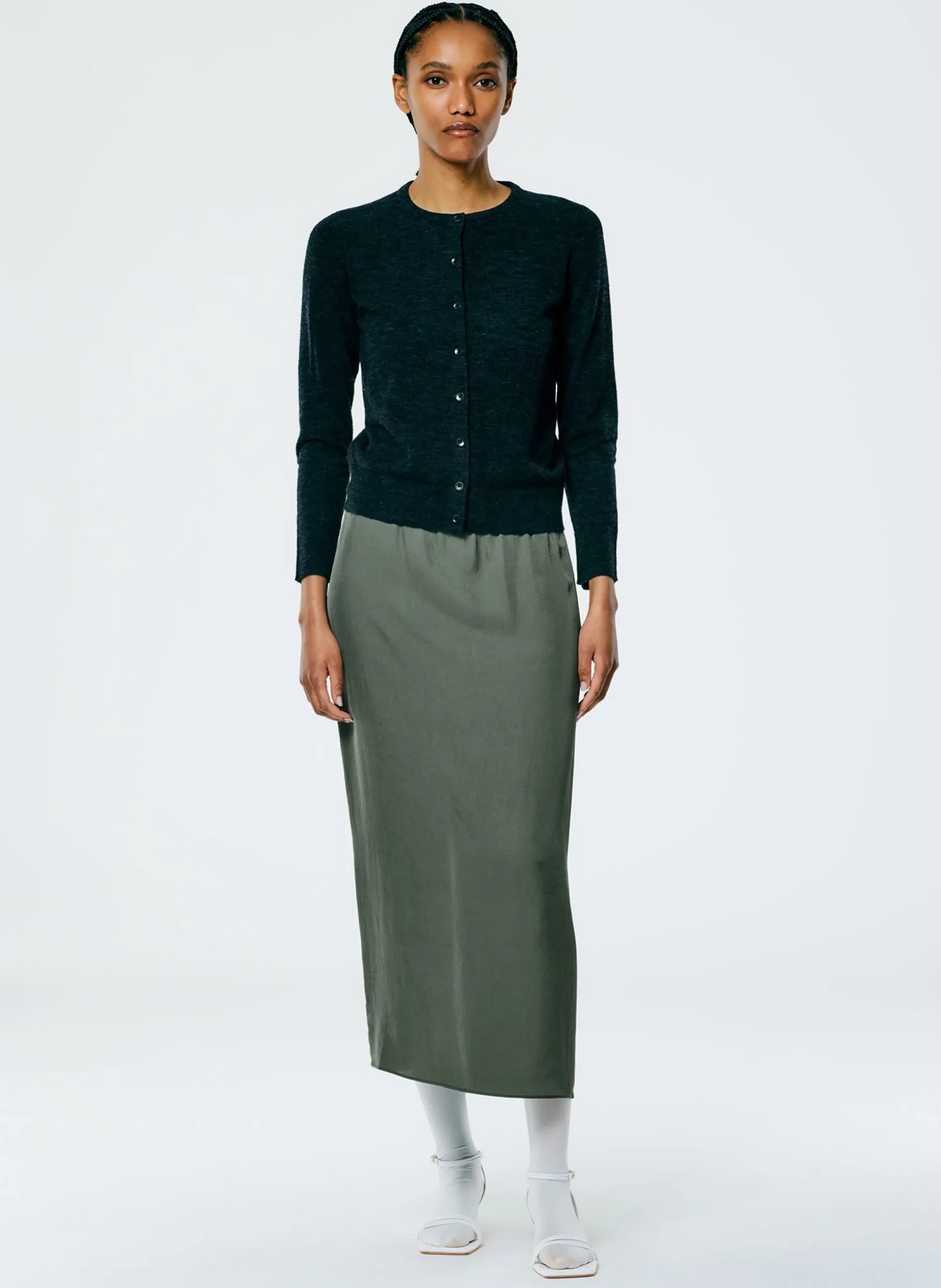 Skinlike Mercerized Wool Shrunken Cardigan