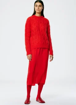 Soft Mohair Cable Crewneck Easy Pullover