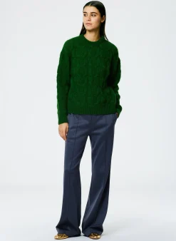 Soft Mohair Cable Crewneck Easy Pullover