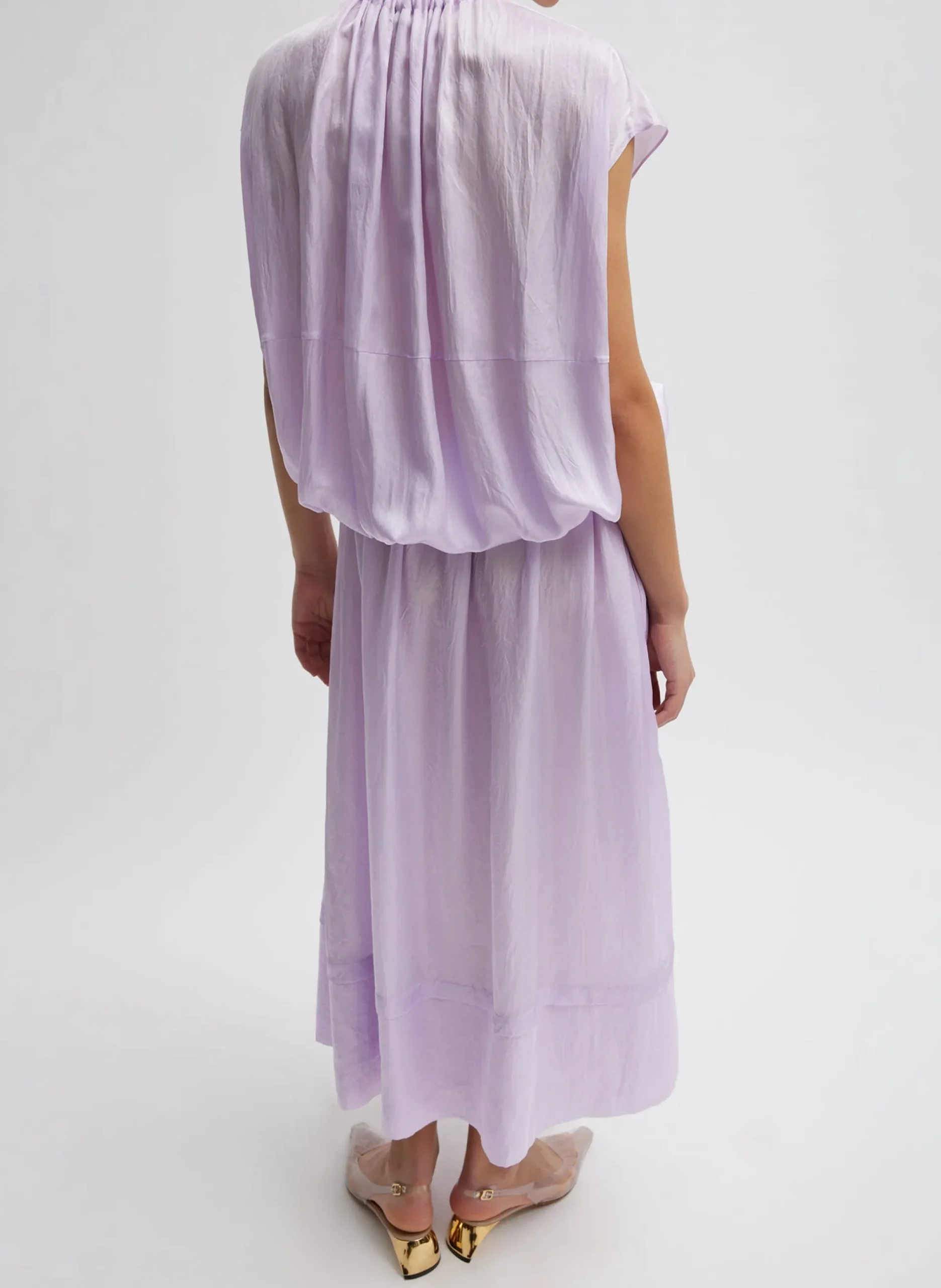 Spring Acetate Shirred Circular Dress