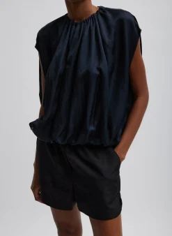 Spring Acetate Shirred Neck Circular Top