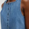 Spring Denim Slit Front Sleeveless Top
