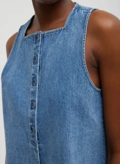 Spring Denim Slit Front Sleeveless Top
