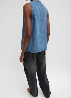 Spring Denim Slit Front Sleeveless Top
