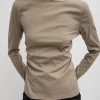 Stretch Cotton Nylon Square Neck Slim Circular Sleeve Top