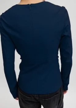 Stretch Cotton Nylon Square Neck Slim Circular Sleeve Top