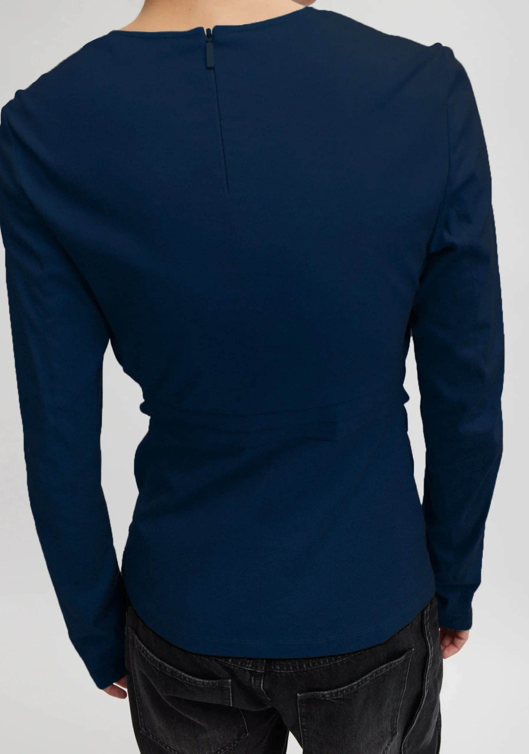 Stretch Cotton Nylon Square Neck Slim Circular Sleeve Top