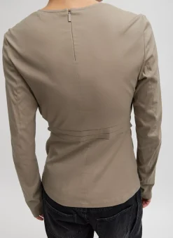 Stretch Cotton Nylon Square Neck Slim Circular Sleeve Top