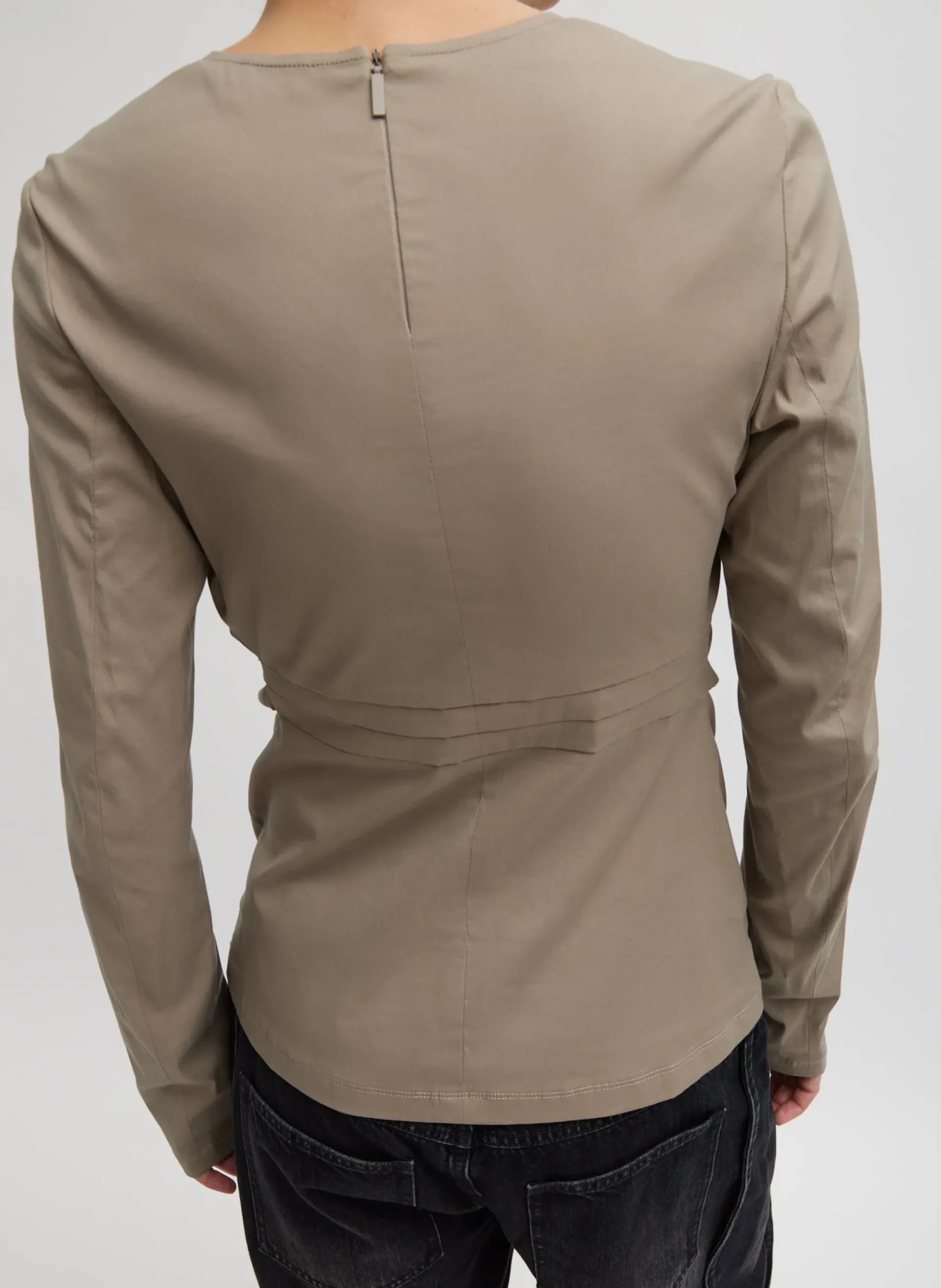 Stretch Cotton Nylon Square Neck Slim Circular Sleeve Top