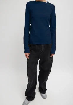 Stretch Cotton Nylon Square Neck Slim Circular Sleeve Top