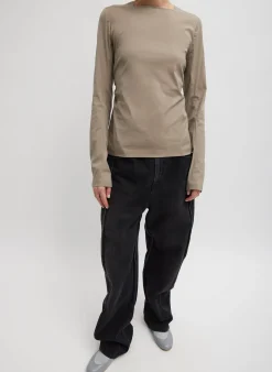 Stretch Cotton Nylon Square Neck Slim Circular Sleeve Top