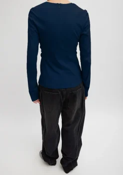 Stretch Cotton Nylon Square Neck Slim Circular Sleeve Top